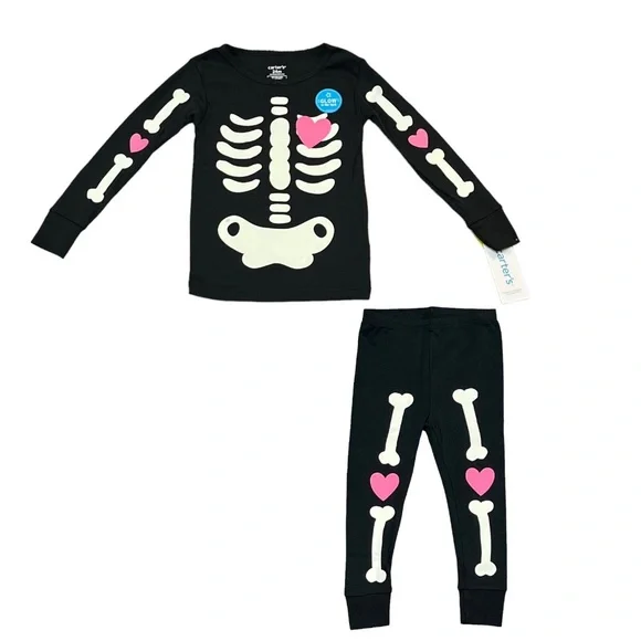 Carters Halloween Baby Infant Girls‎ Skeleton Pajama Set Size 12-24 Months Black - Picture 2 of 12